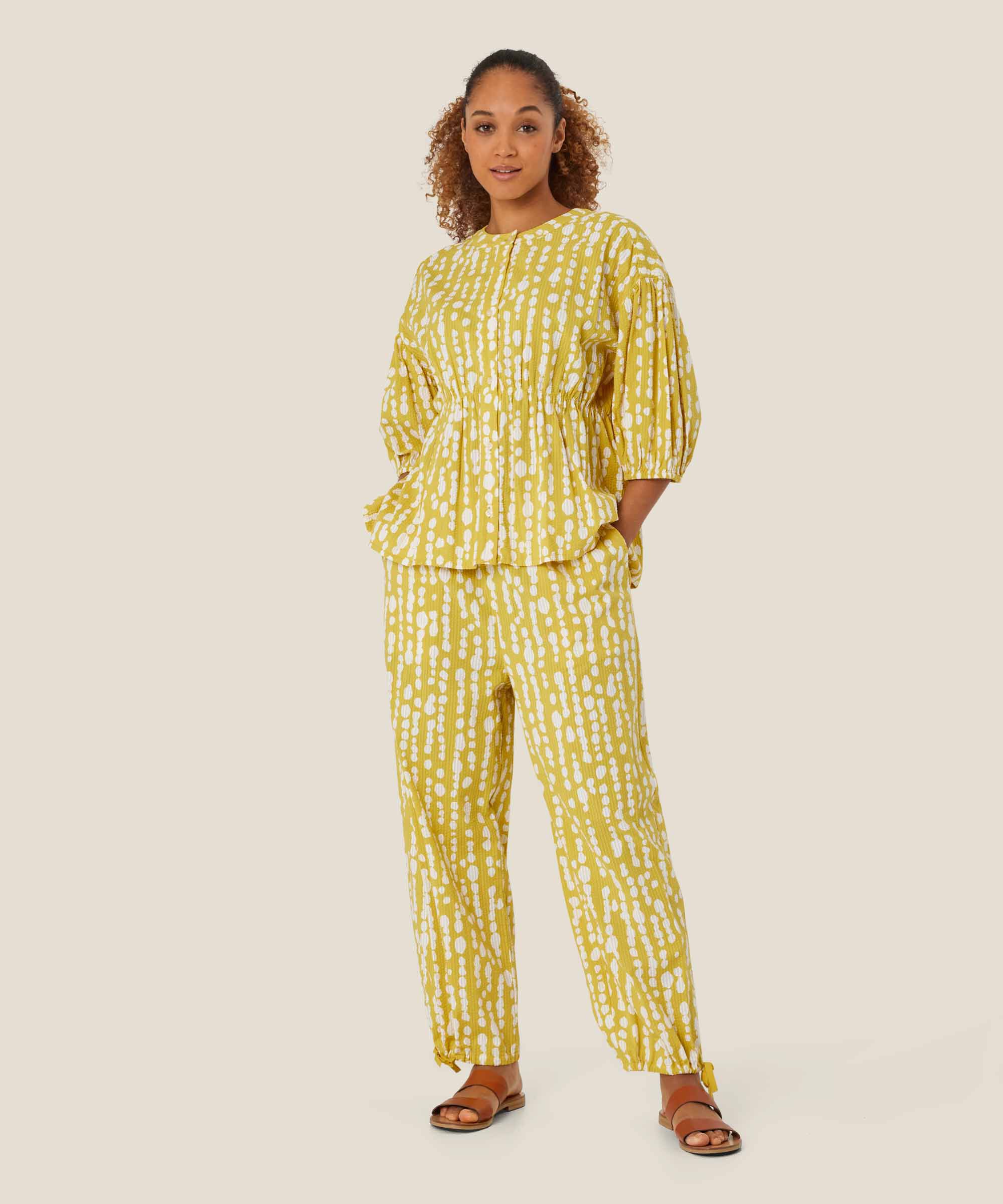 chemise en coton imprimé avec taille élastique, Oil Yellow