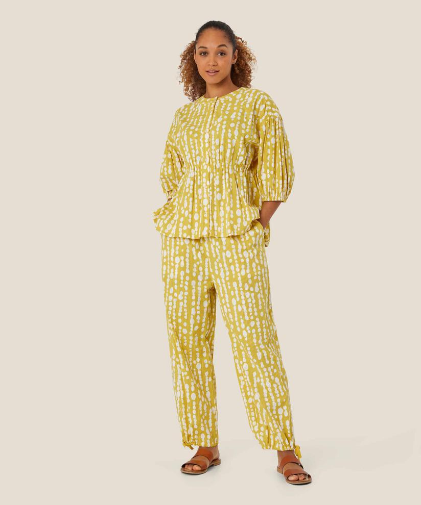 chemise en coton imprimé avec taille élastique, Oil Yellow