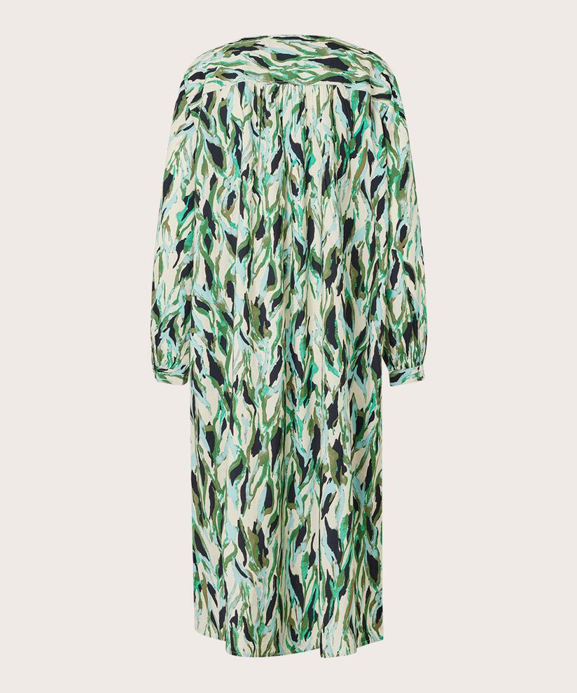 Robe imprimée en viscose mélangée avec col en V et plis au dos, D. Lichen Green