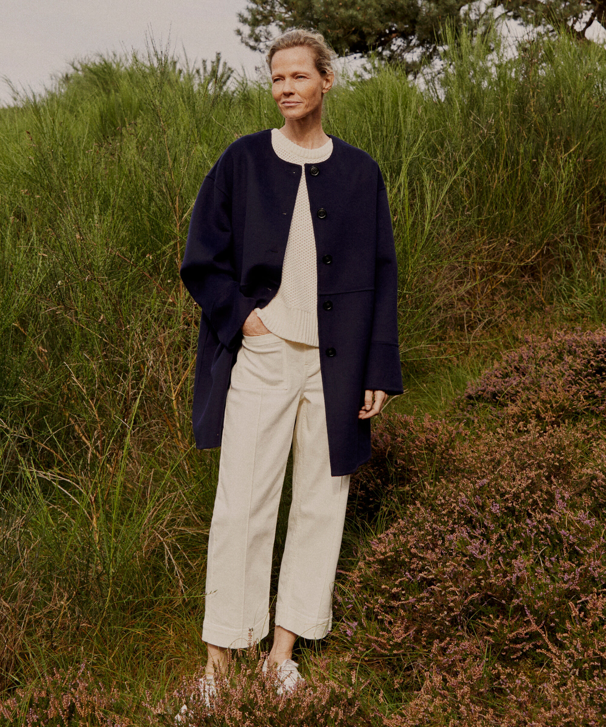 manteau classique en laine à col rond, Maritime Blue