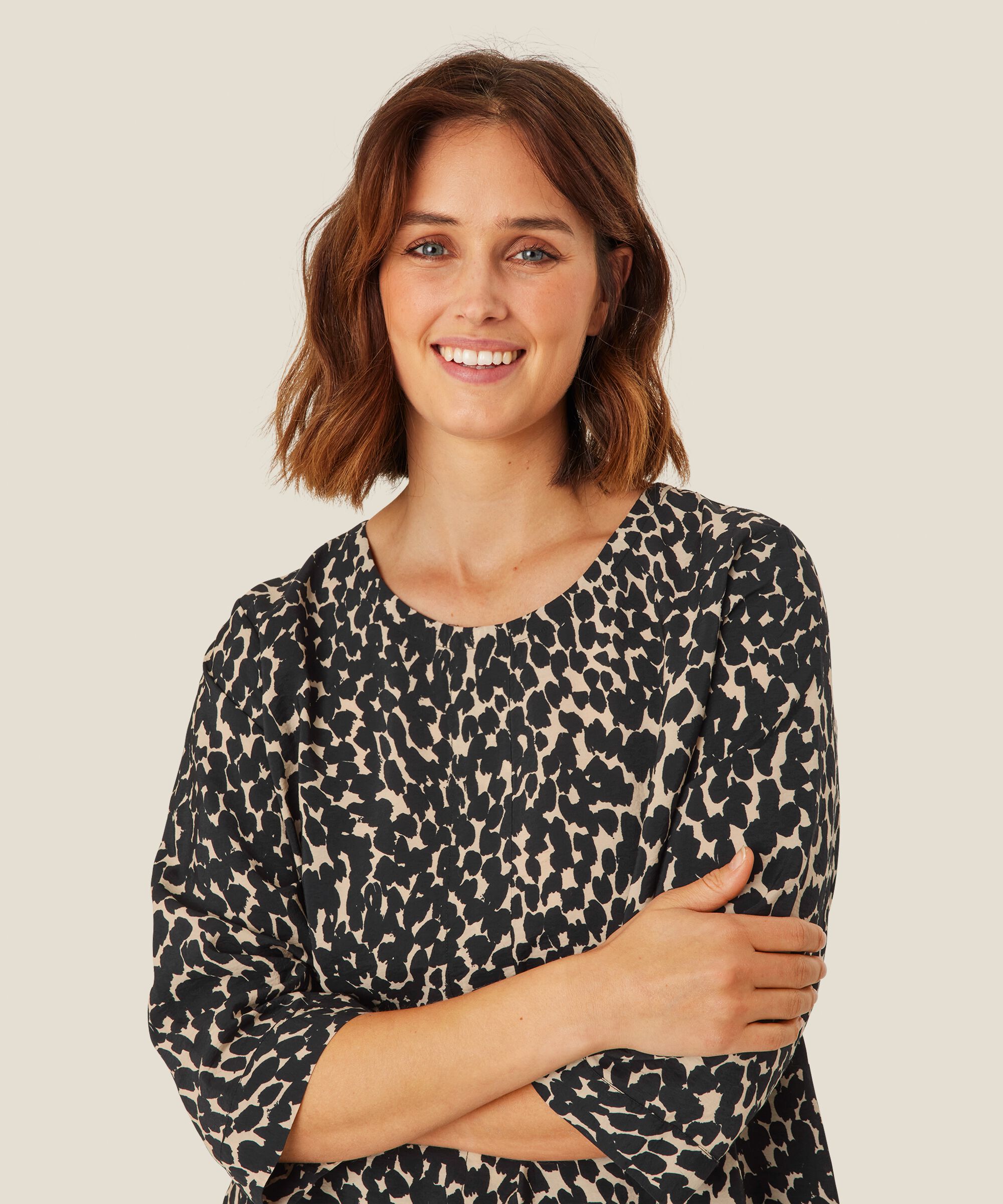 tunique en viscose imprimée à manches 3/4, Black