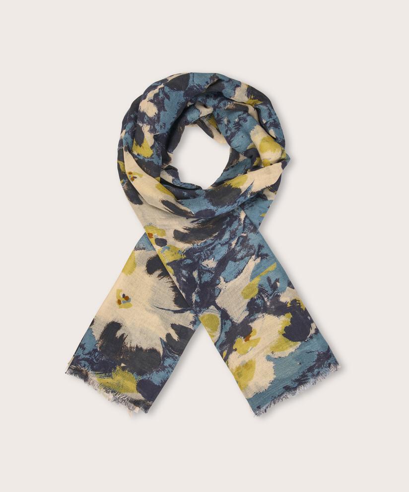écharpe en laine mélangée à fleurs, Proven Blue