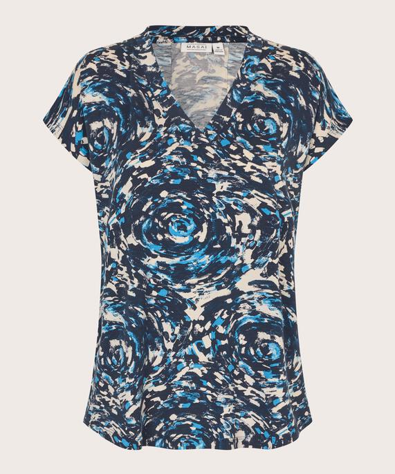 T-shirt Imprimé À Col En V, Cendre Blue