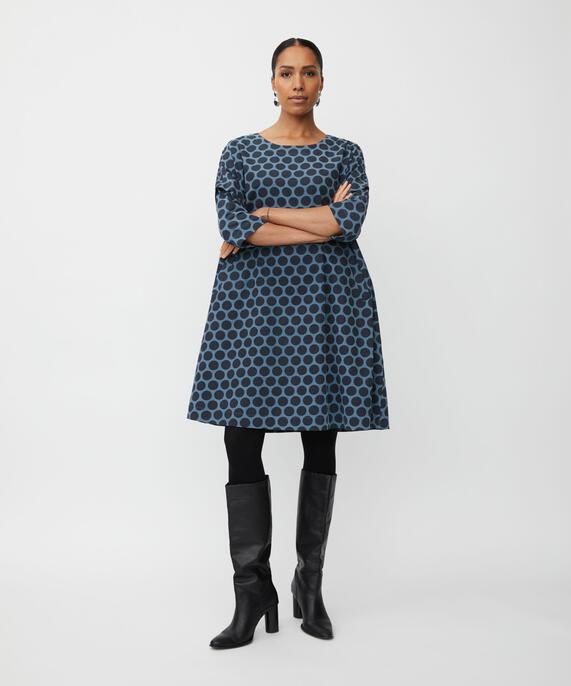 robe en velours à pois et manches 3/4, Navy Blazer