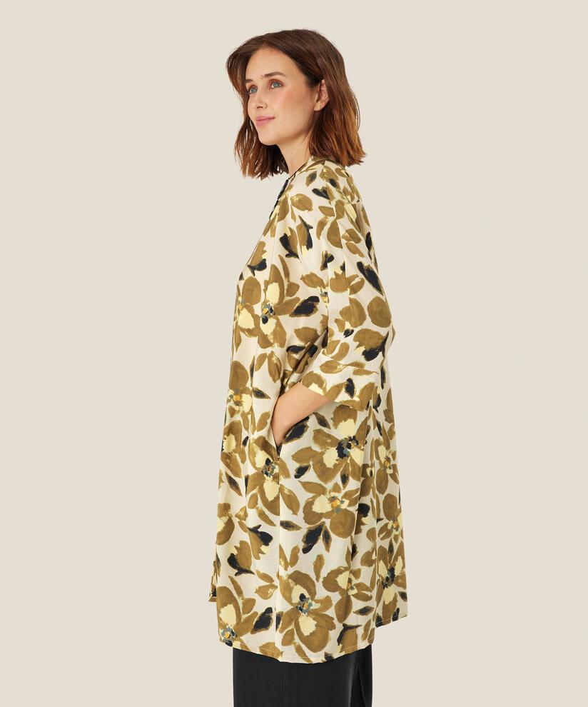 robe chemise en viscose à fleurs, Dull Gold