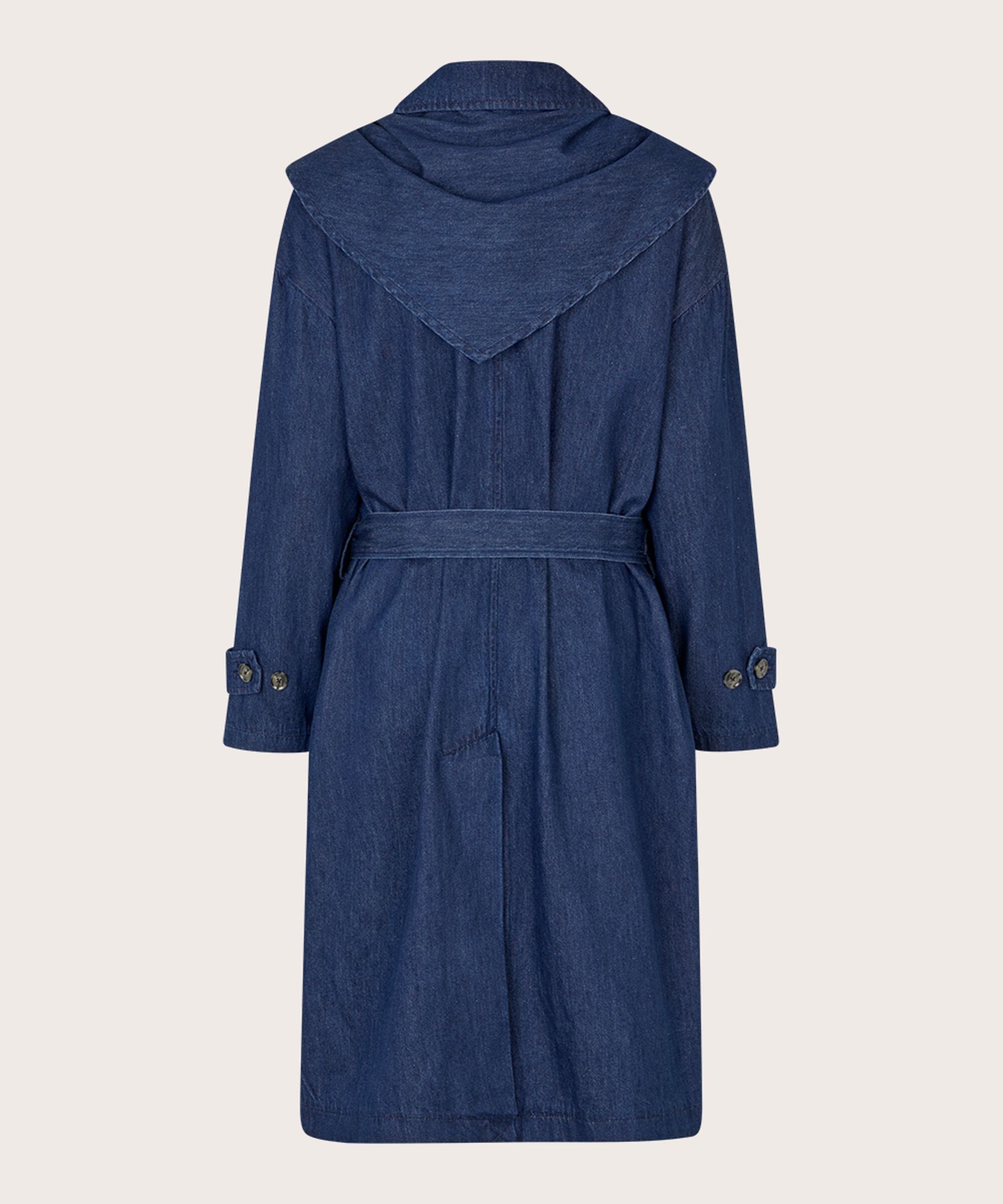 manteau en jean avec ceinture et écharpe amovibles, Dark Denim