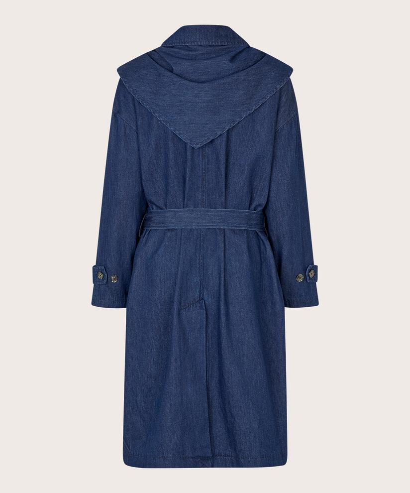 manteau en jean avec ceinture et écharpe amovibles, Dark Denim