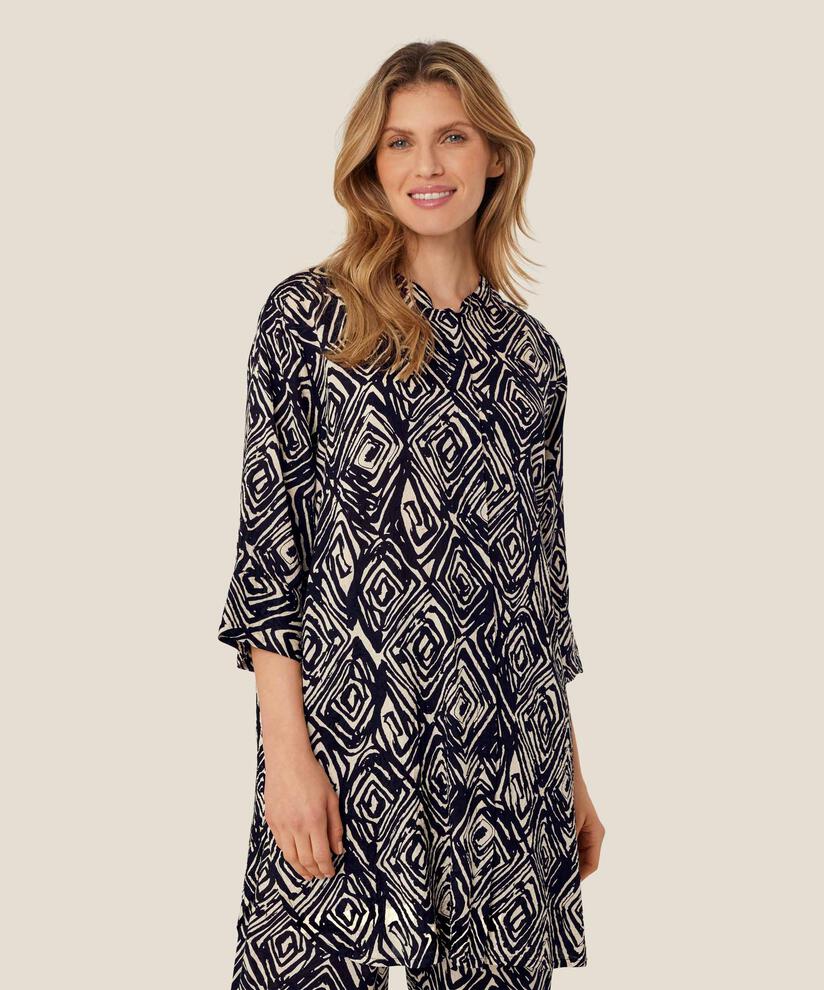 robe chemise imprimée en viscose avec fente latérale, Black
