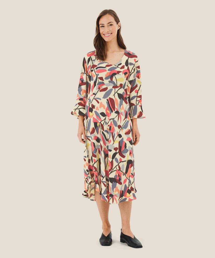 robe en viscose à manches trompette, Calypso Coral