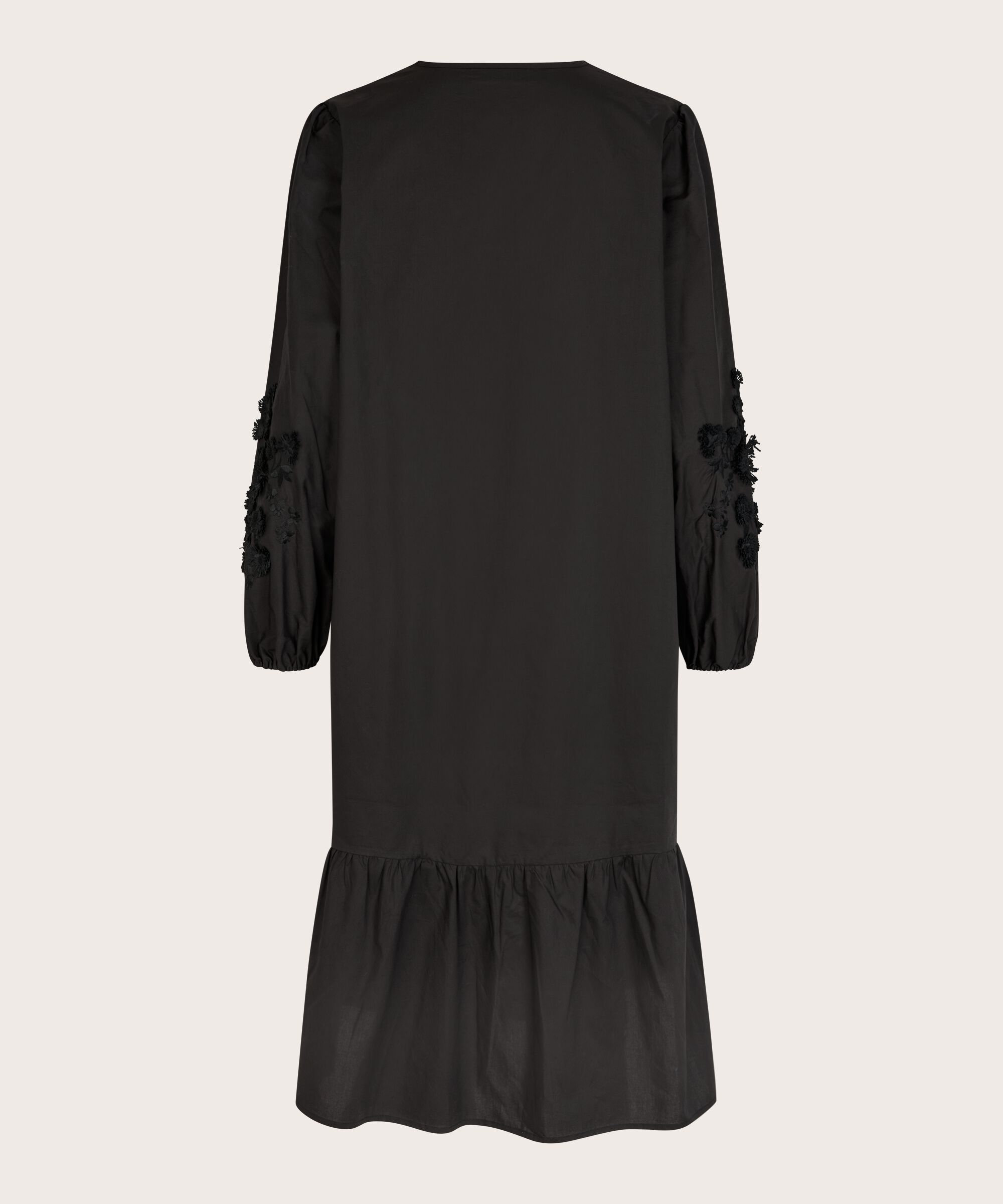 robe avec col en V et détails floraux, Black