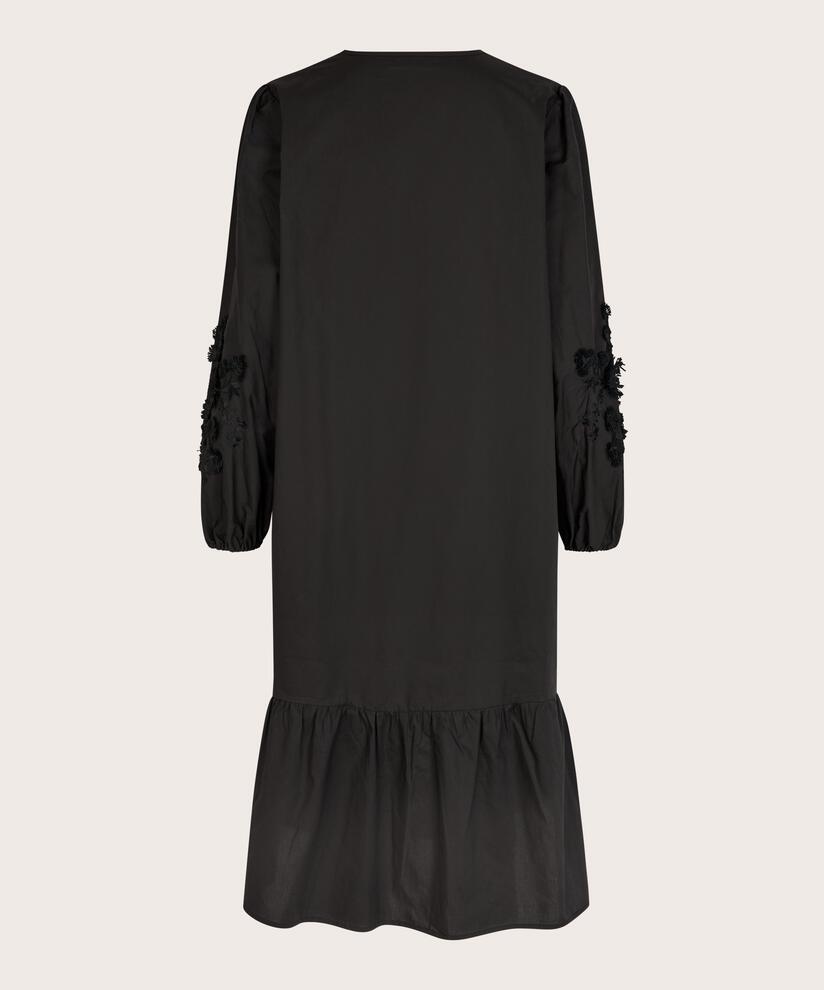 robe avec col en V et détails floraux, Black