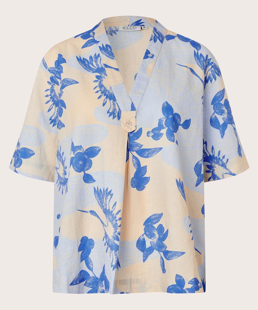 blouse en lin mélangé à manches courtes, Heather