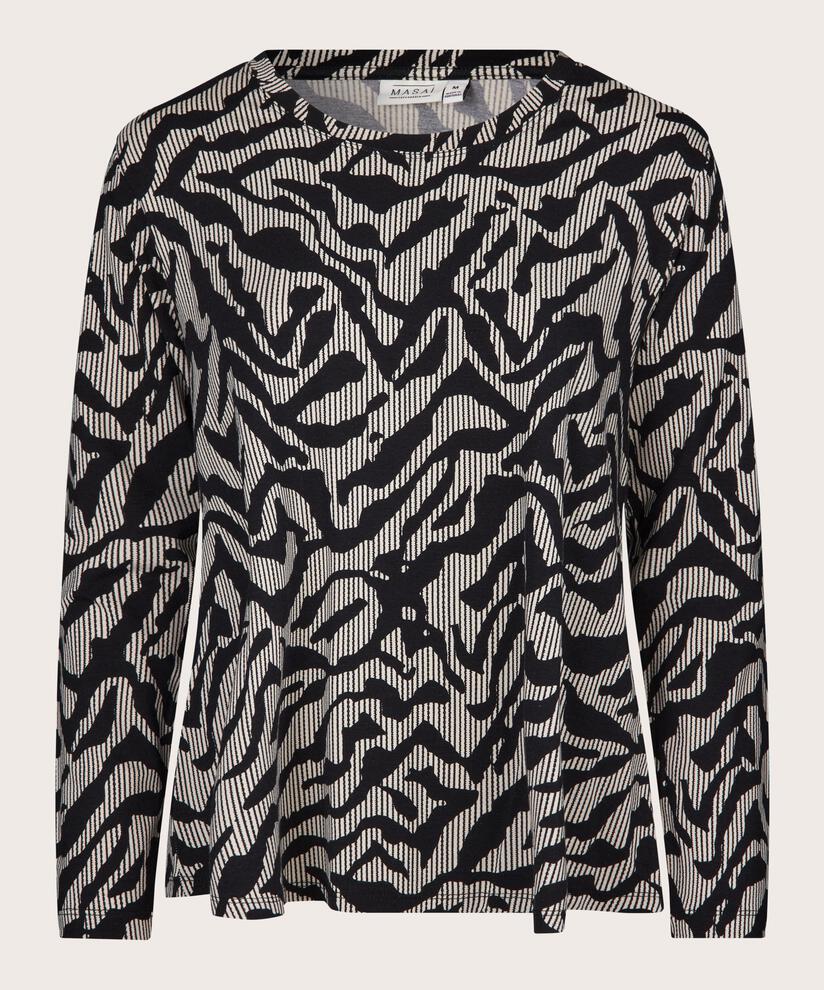 top en jersey imprimé à col rond, Black
