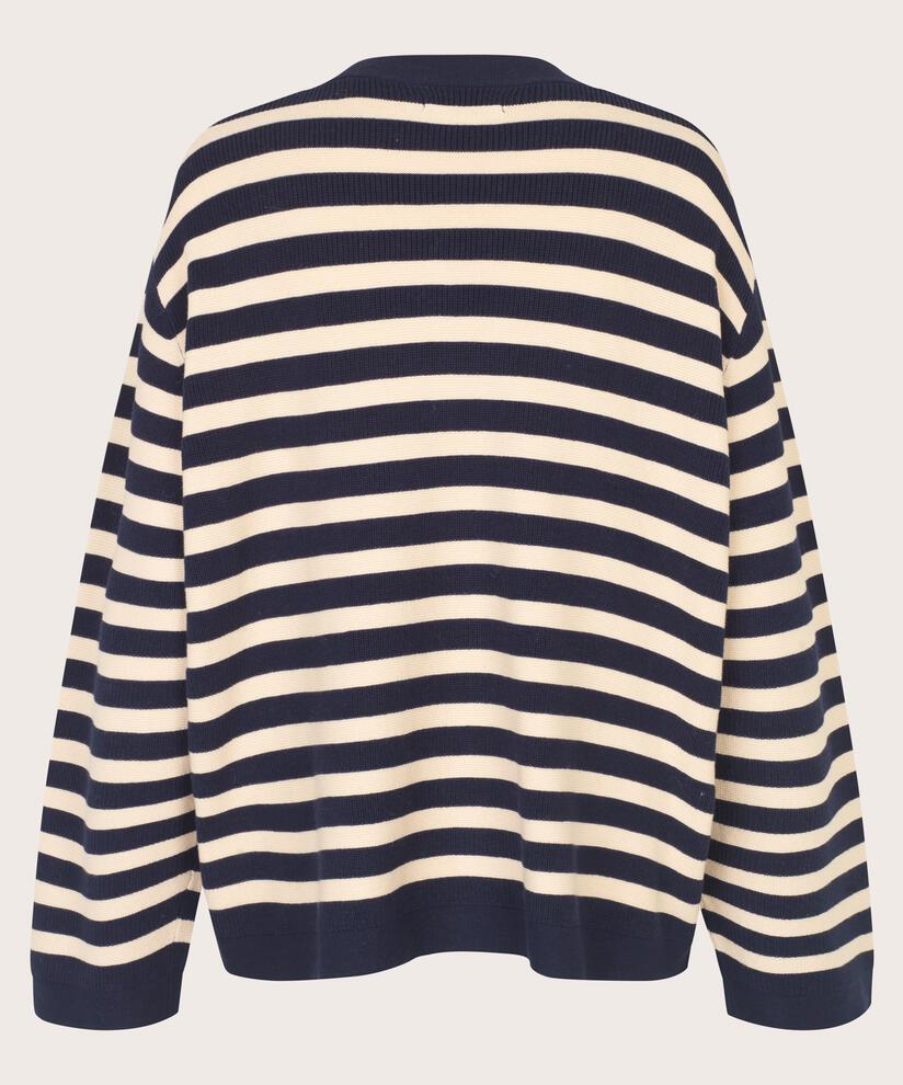 pull en maille rayé en coton, Maritime Blue