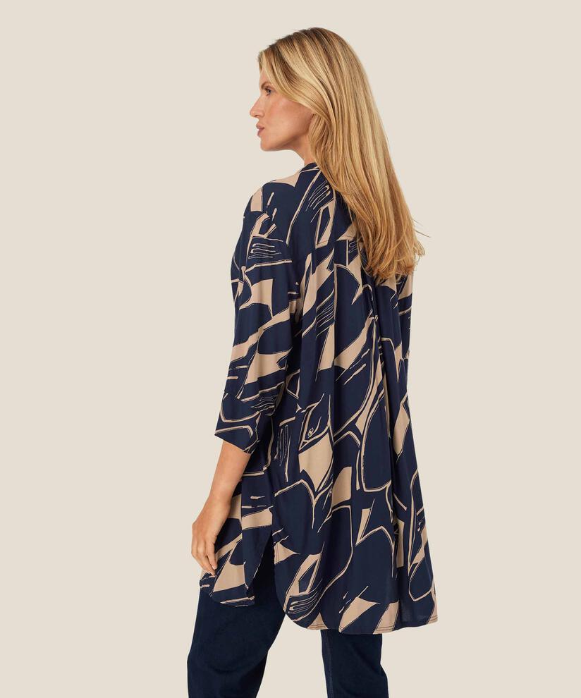 chemise en viscose imprimée avec fente latérale, Navy Blazer