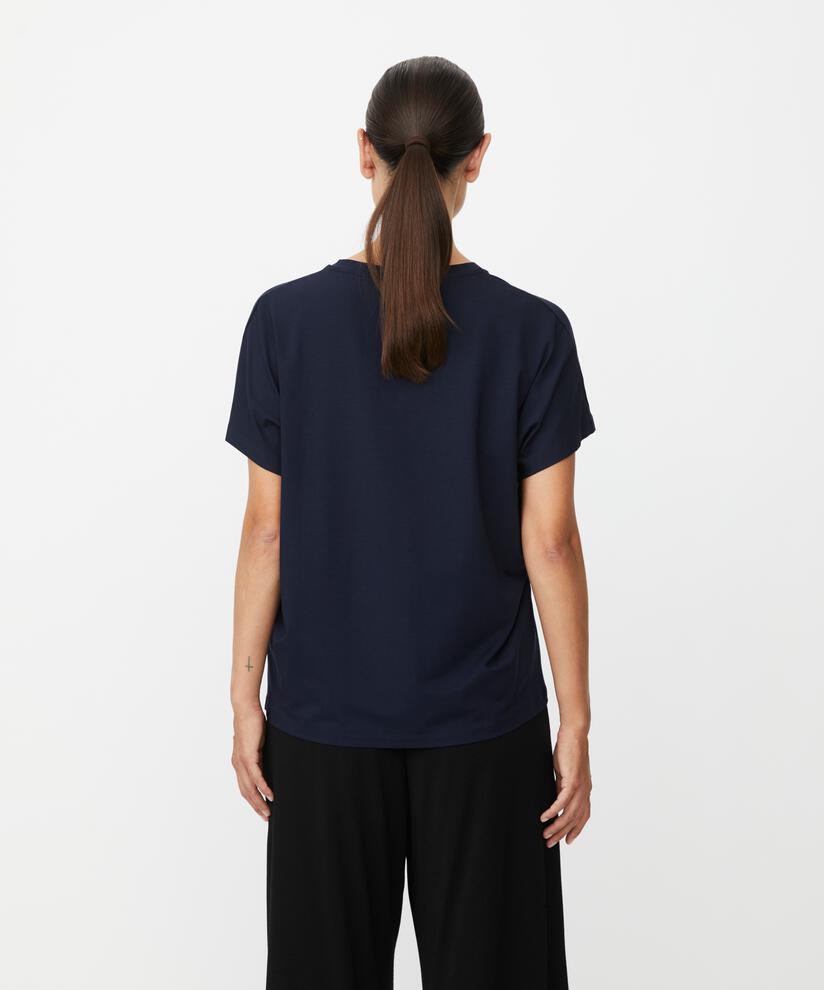 T-shirt col V en jersey doux, Navy