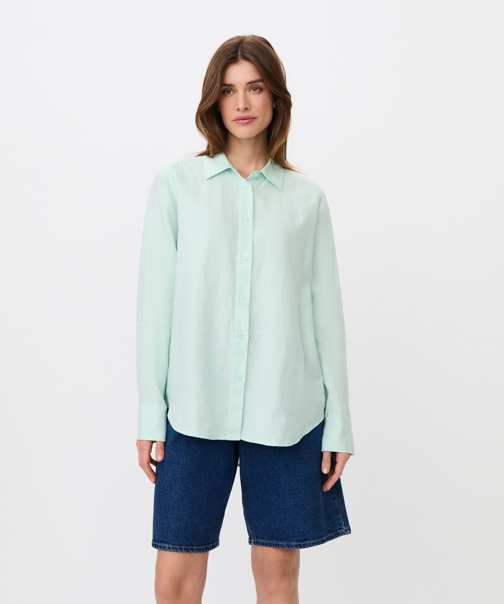 chemise en lin à manches longues, Dusty Aqua