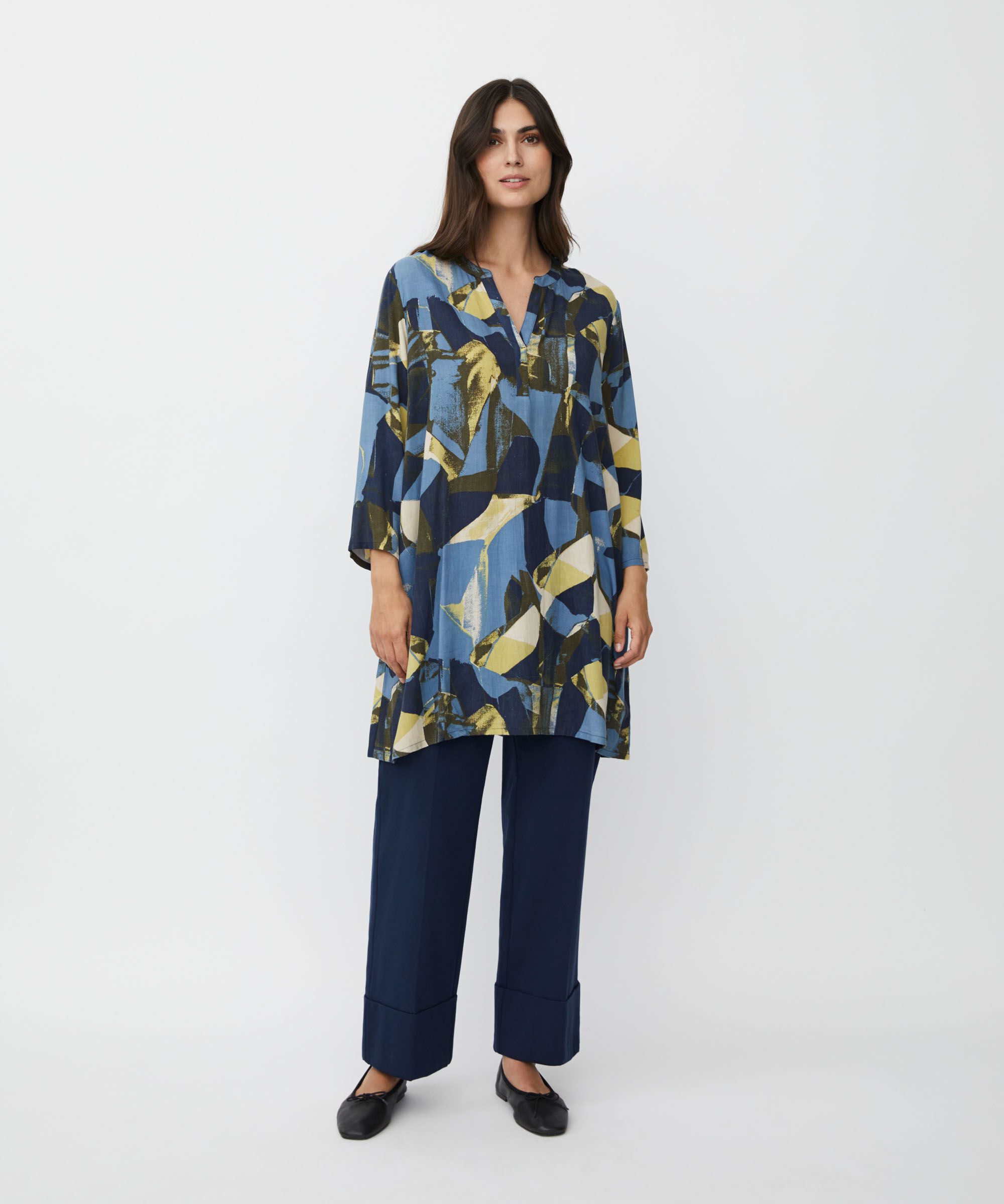 Tunique En Viscose Imprimée À Manches 3/4, Proven Blue