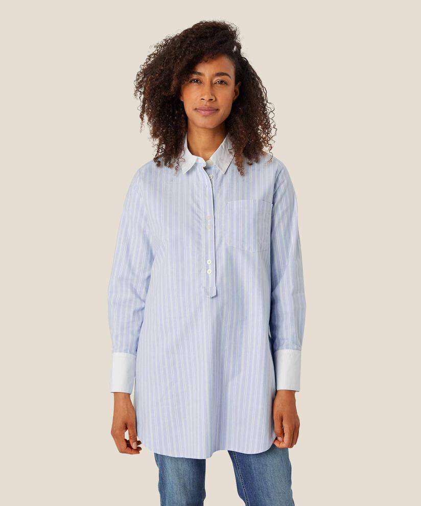 tunique en coton avec col chemise et boutons, Blue Fog