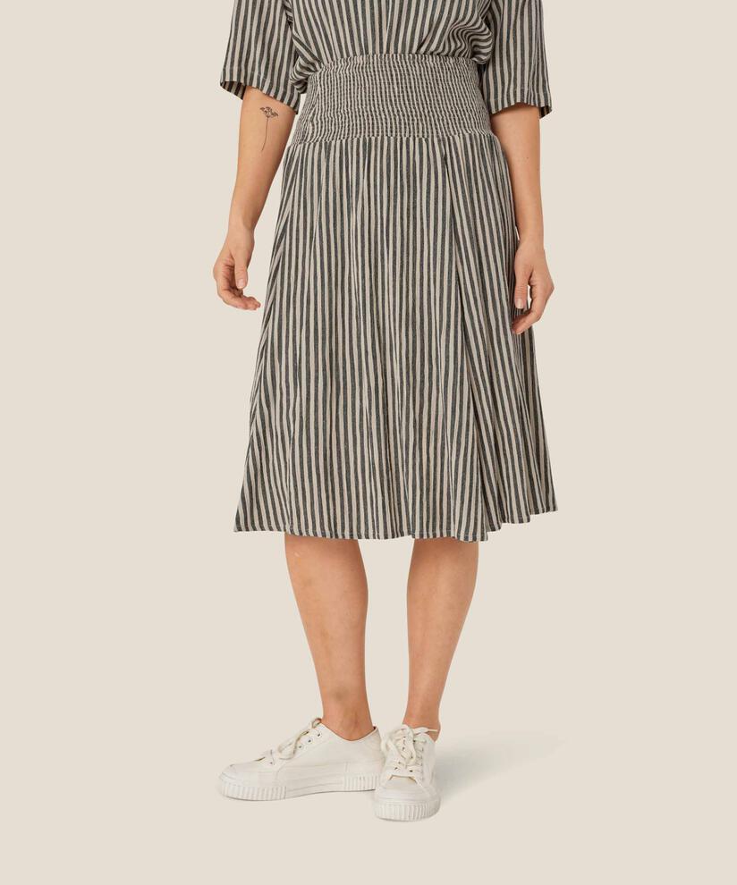 jupe rayée en coton mélangé avec smock à la taille, Black