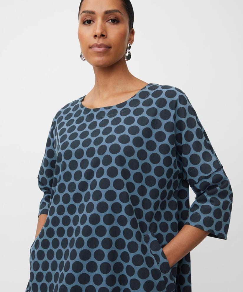 robe en velours à pois et manches 3/4, Navy Blazer