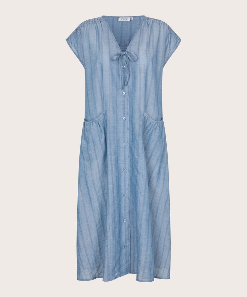 robe en coton boutonnée avec poches décoratives, Nebulas Blue