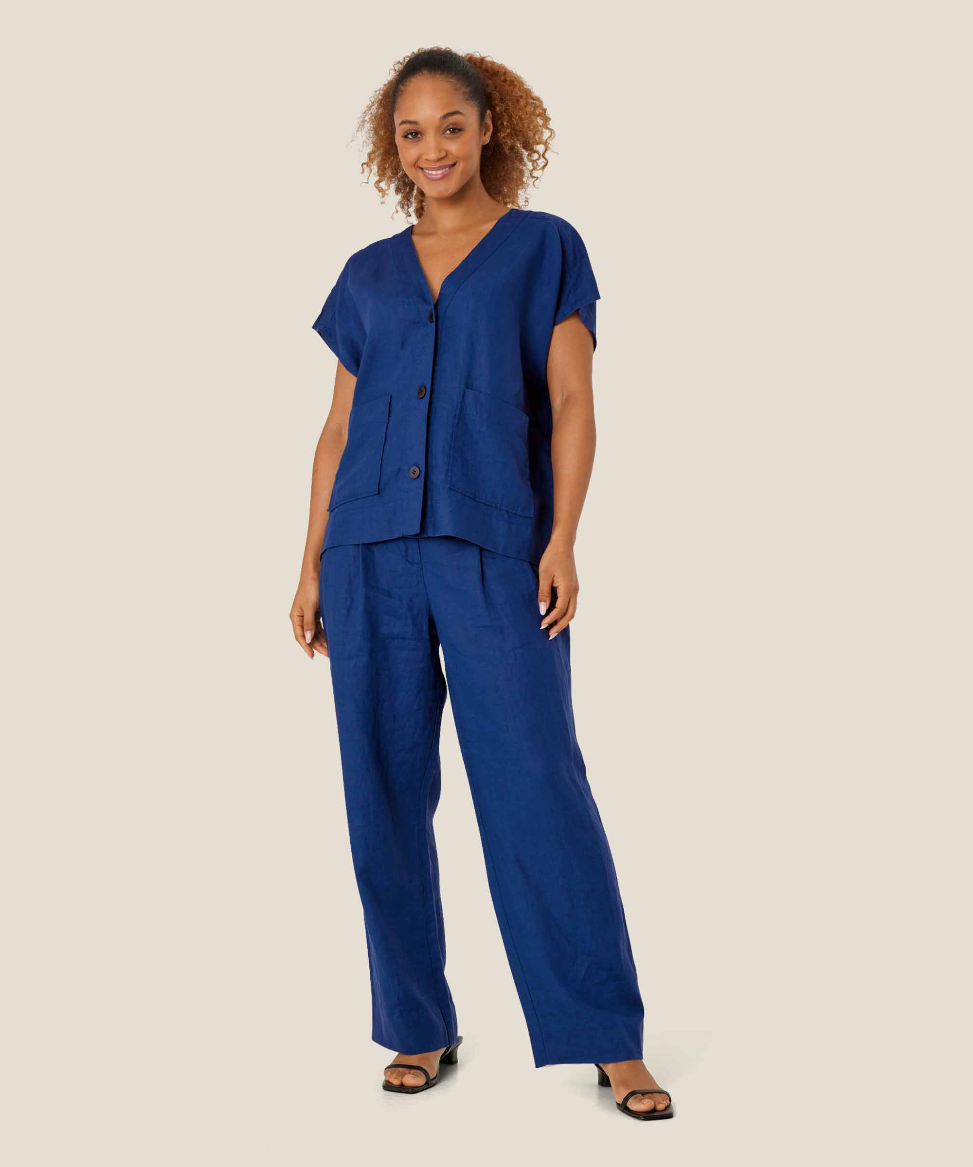 chemise en lin avec poches, Navy Peony