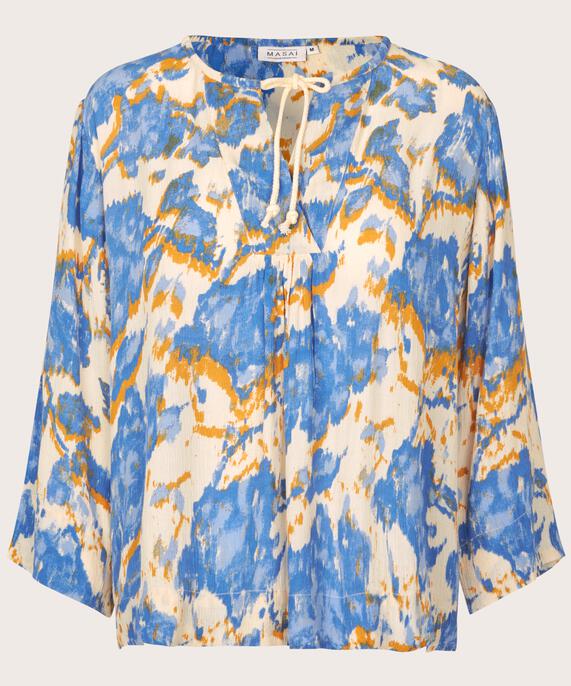 blouse en viscose à manches 3/4 et liens au cou, Nebulas Blue