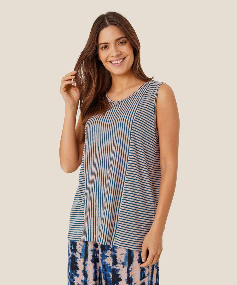 top en jersey rayé en mélange de lin, Navy Peony