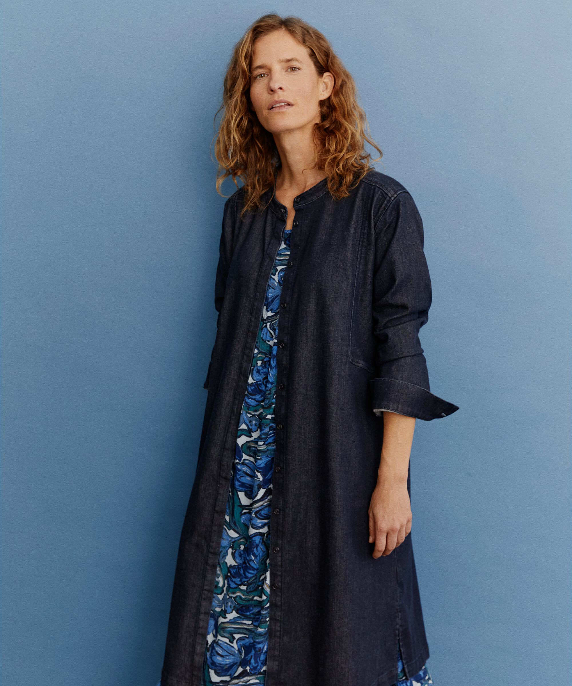 robe en jean avec patte de boutonnage cachée, Dark Denim