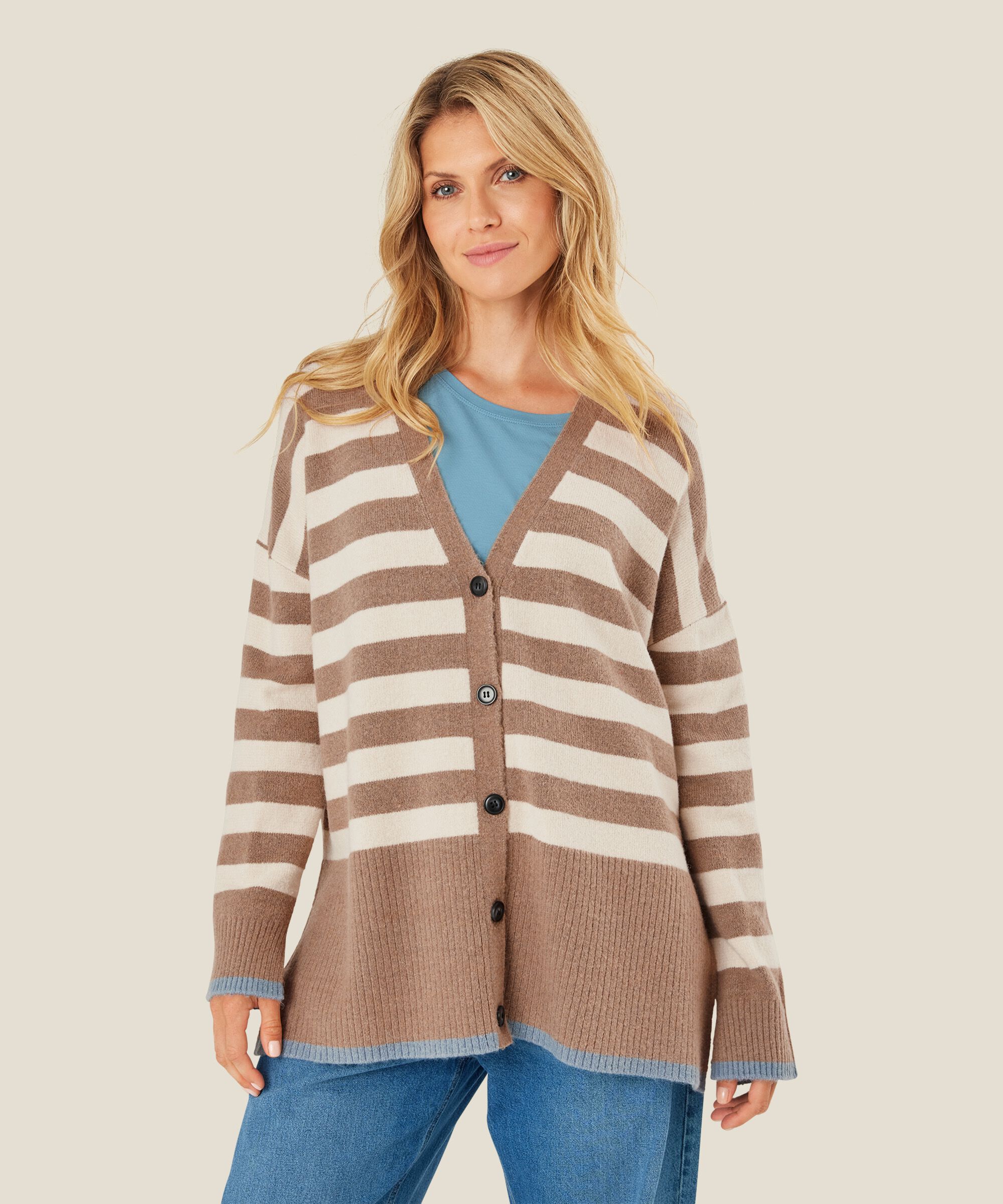 cardigan rayé avec détails côtelés, Mink/ash/whc