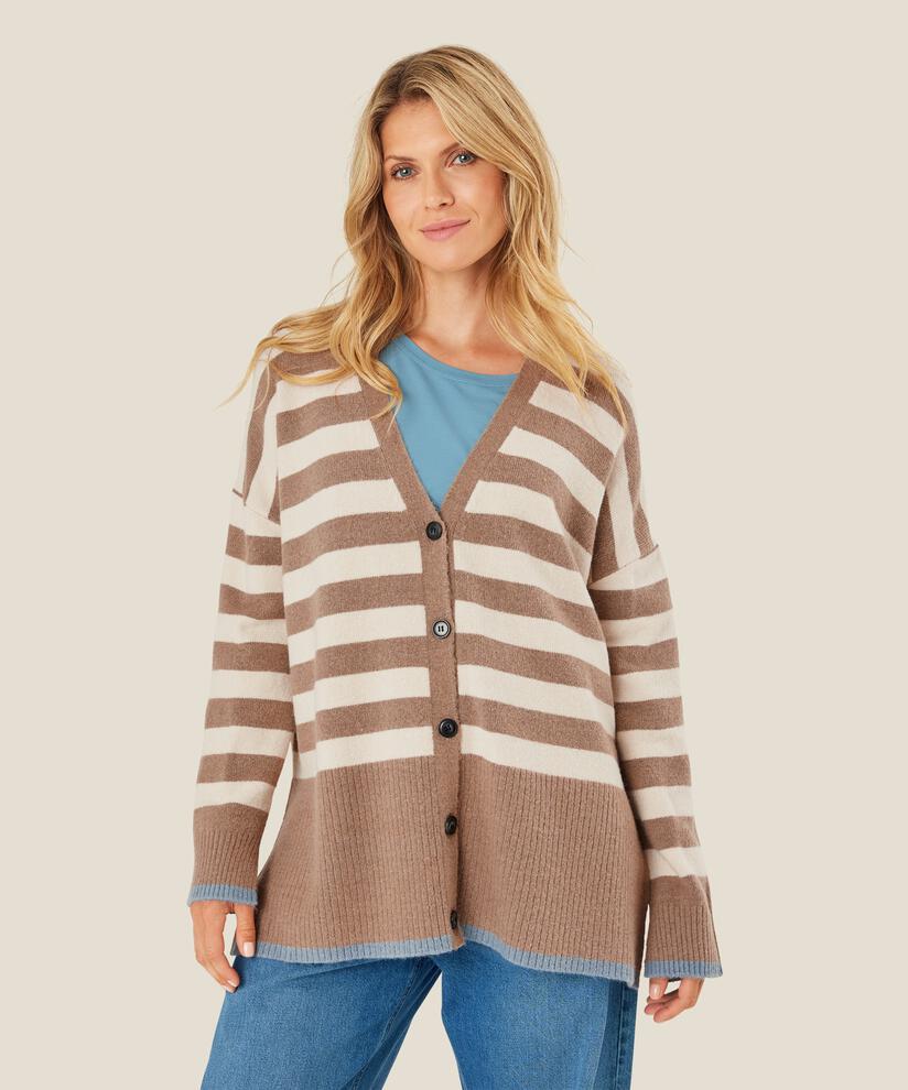cardigan rayé avec détails côtelés, Mink/ash/whc