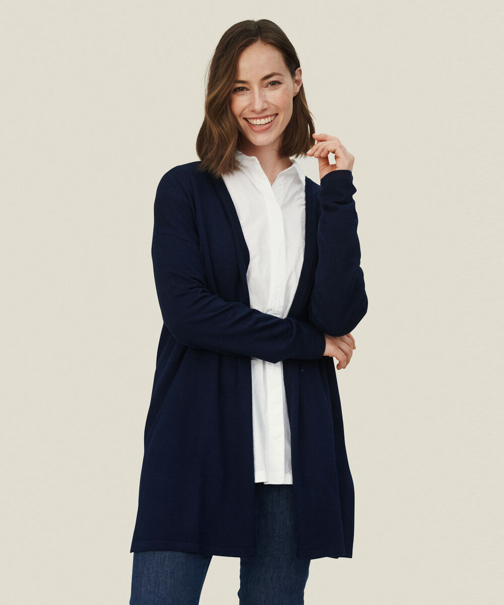 Cardigan En Fine Maille Coupe Droite, Navy