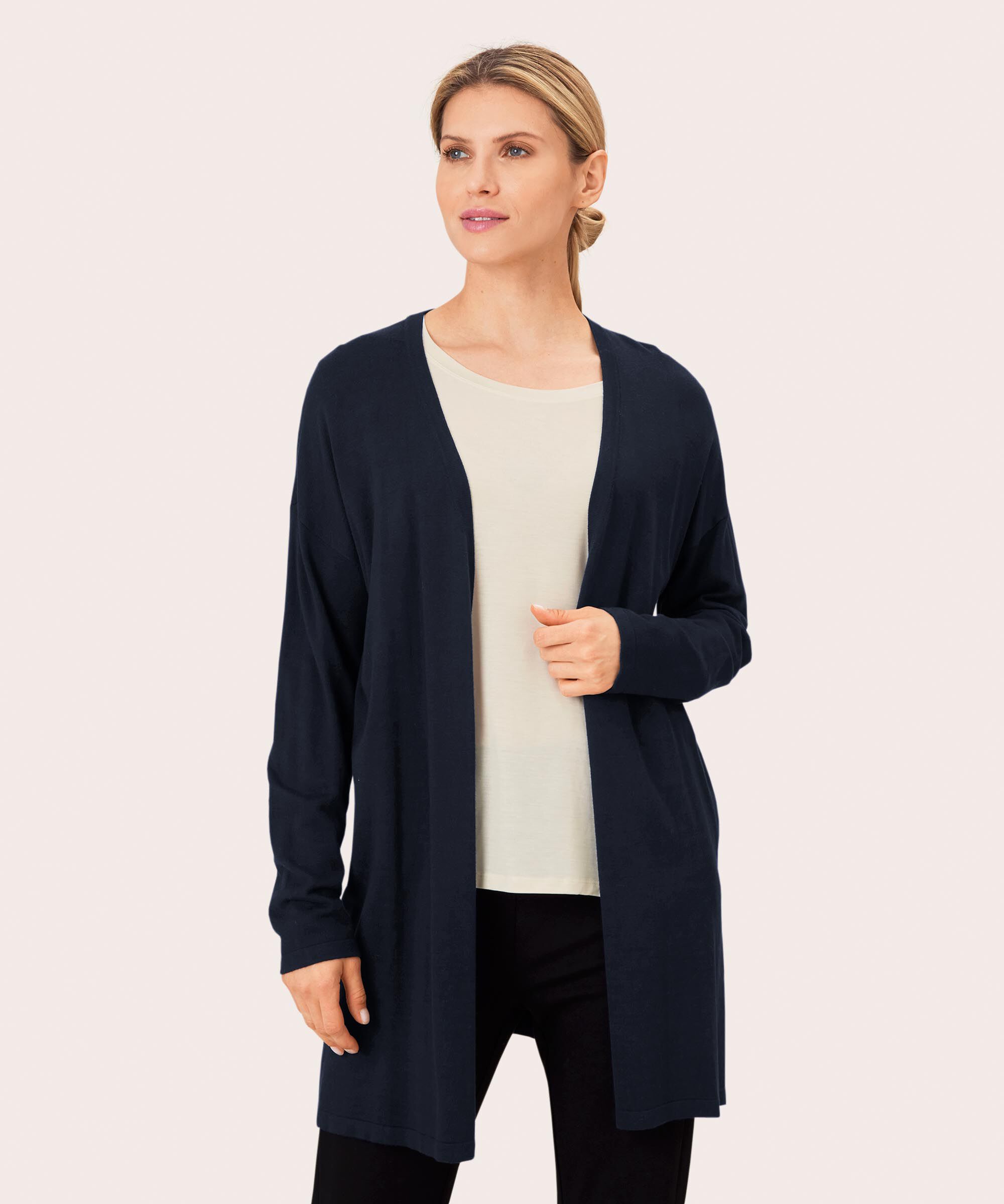 Cardigan En Fine Maille Coupe Droite, Navy