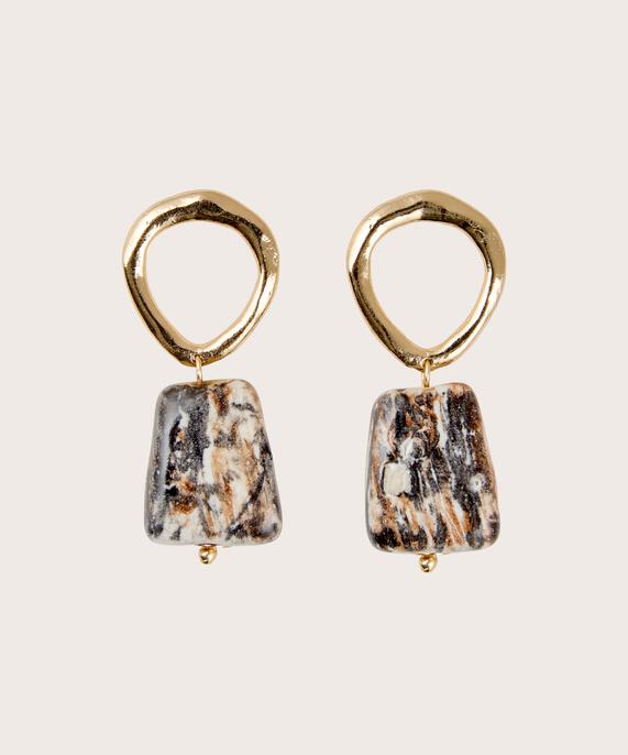 boucles d'oreilles dorées avec perle marbrée, Coffee Bean