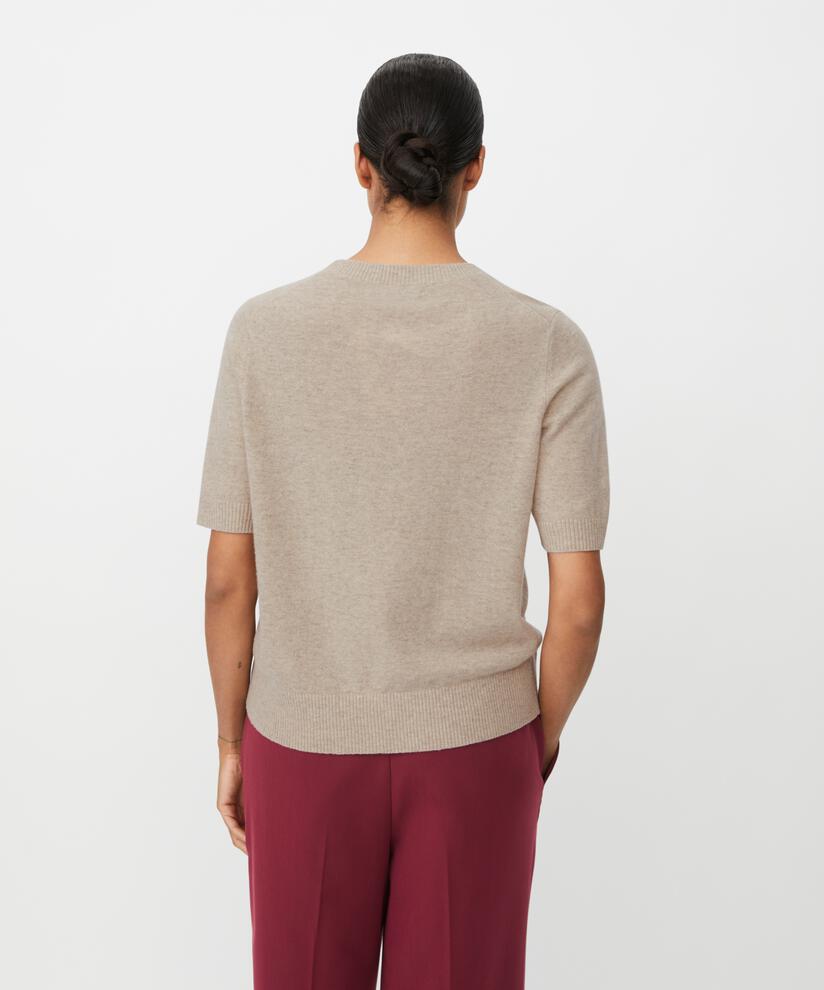 pull à manches courtes en laine mélangée, Beige melange