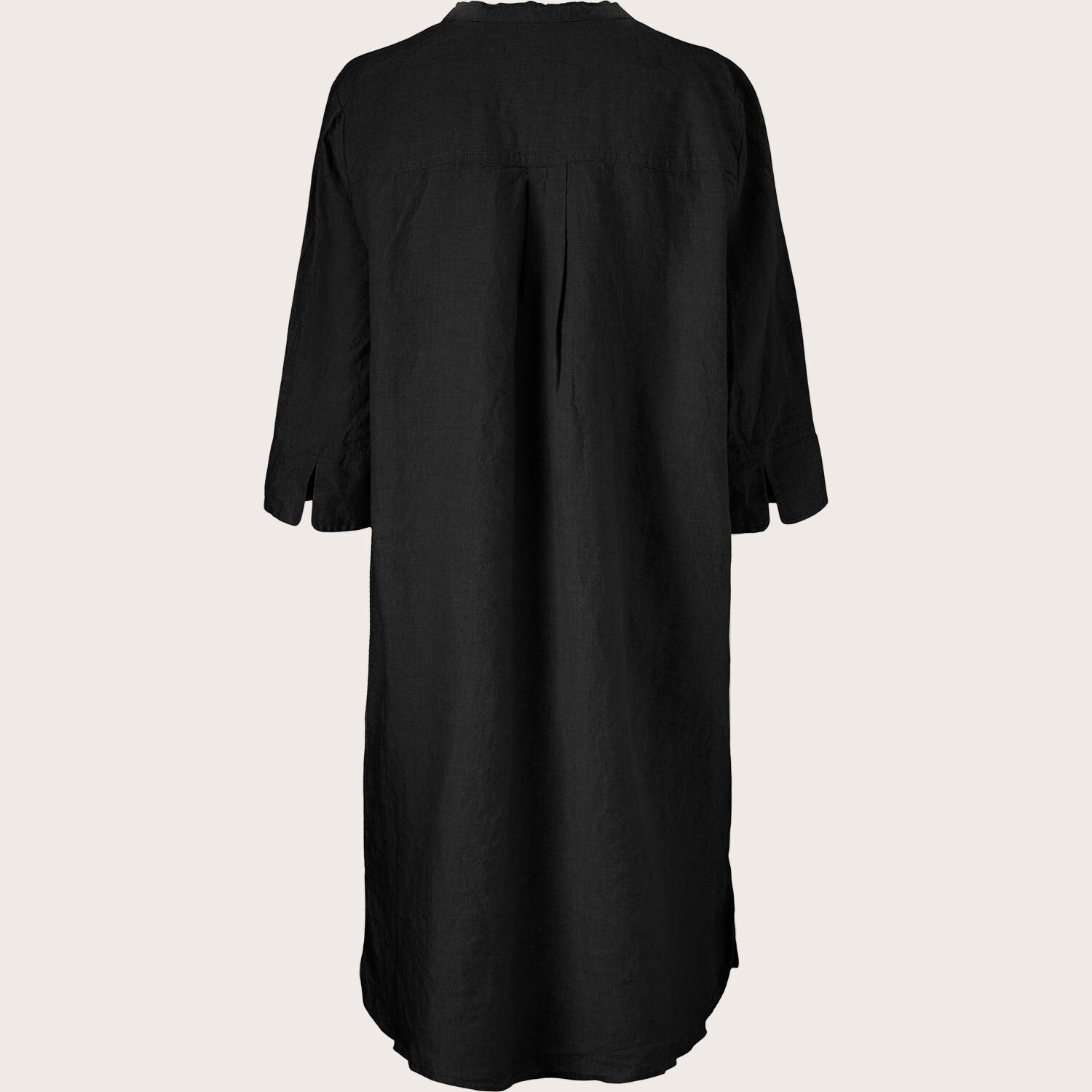 robe-chemise en lin avec manches trois-quarts, Black