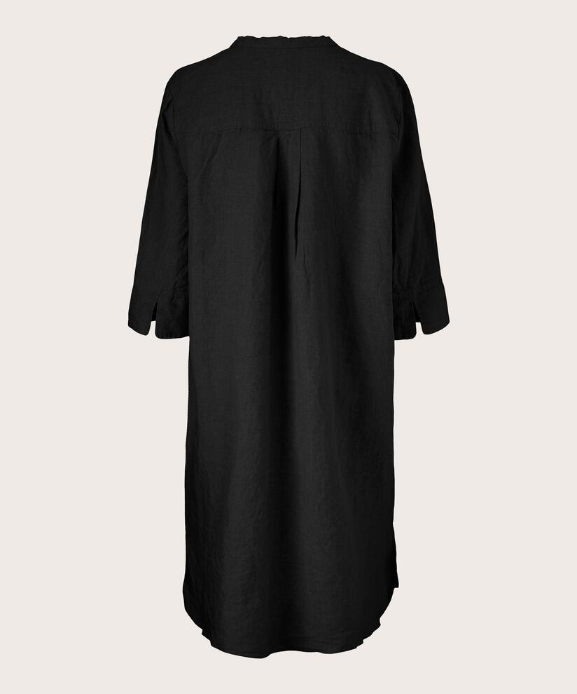 robe-chemise en lin avec manches trois-quarts, Black