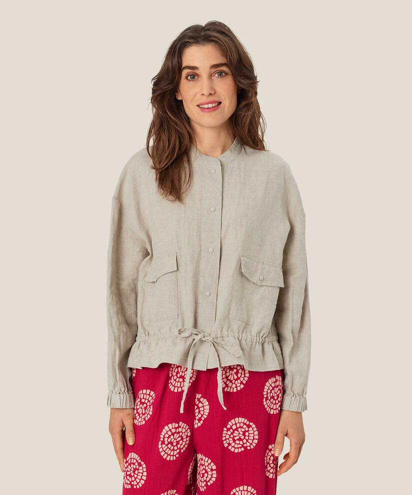 veste en lin avec lien à la taille, Natural