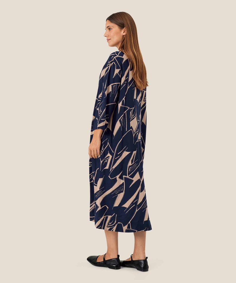 robe en viscose avec col en V et manches 3/4, Navy Blazer