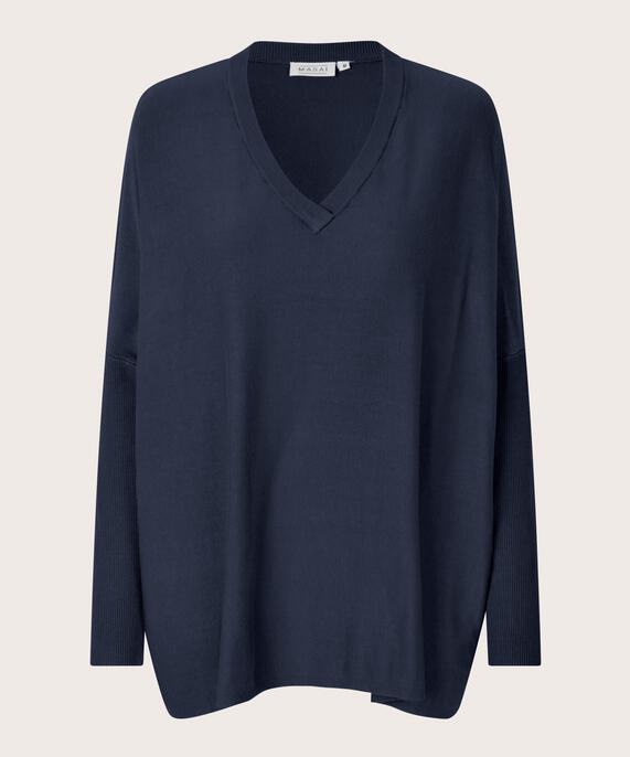 Pull En Maille Avec Col En V Et Manches Étroites, Mood Indigo