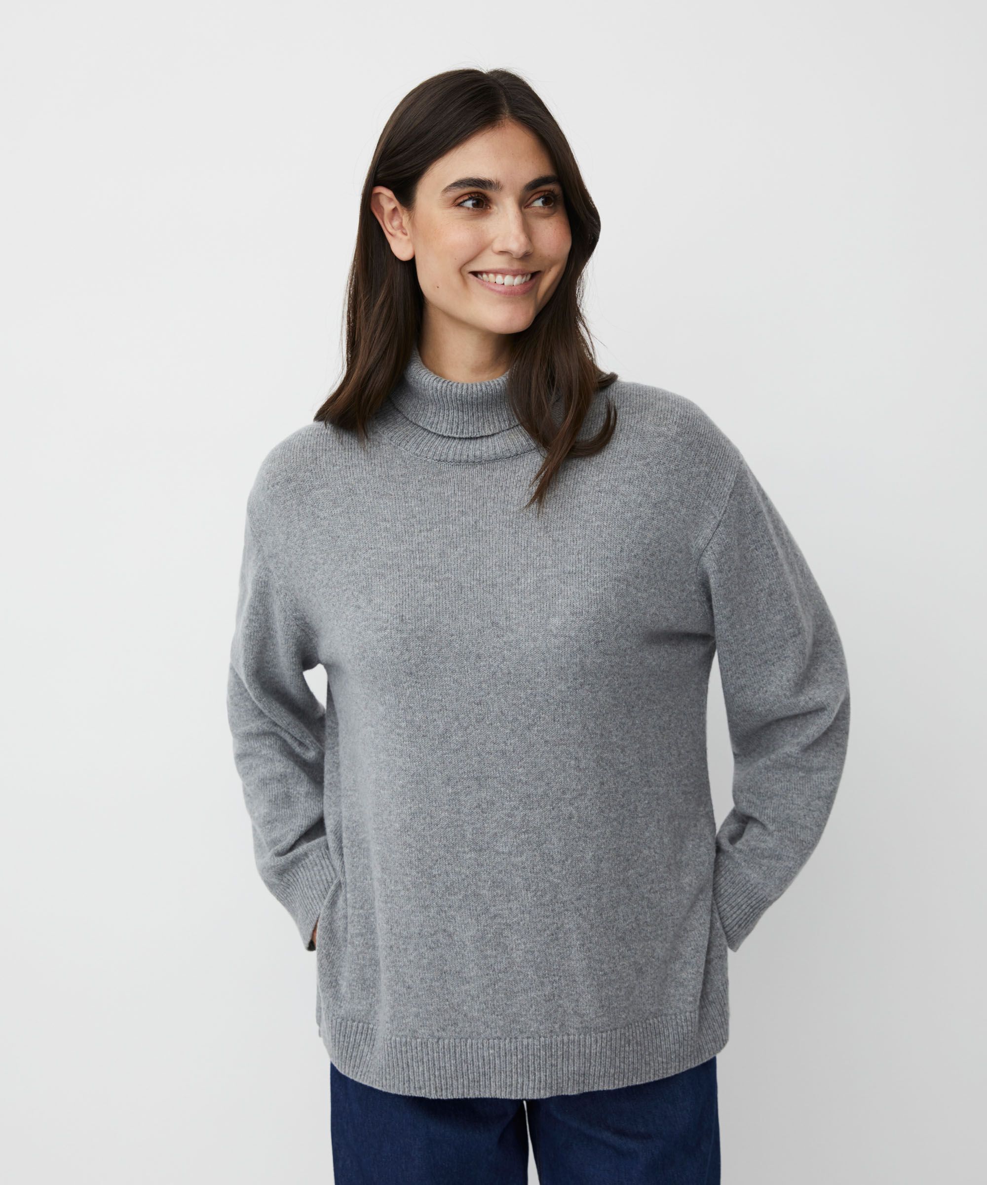 pull à col roulé avec fente latérale, M. Grey mel.