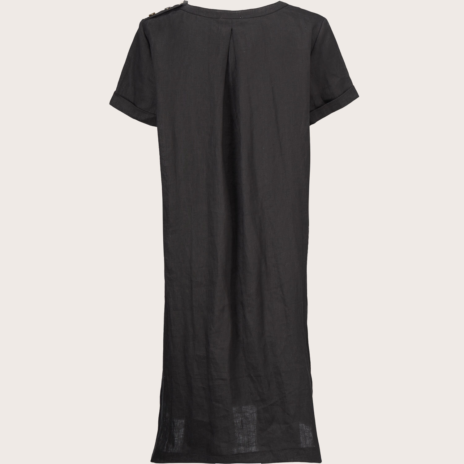 robe &agrave; manches courtes en lin avec bouton, Black