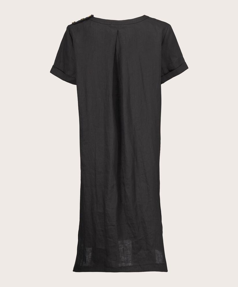 robe à manches courtes en lin avec bouton, Black
