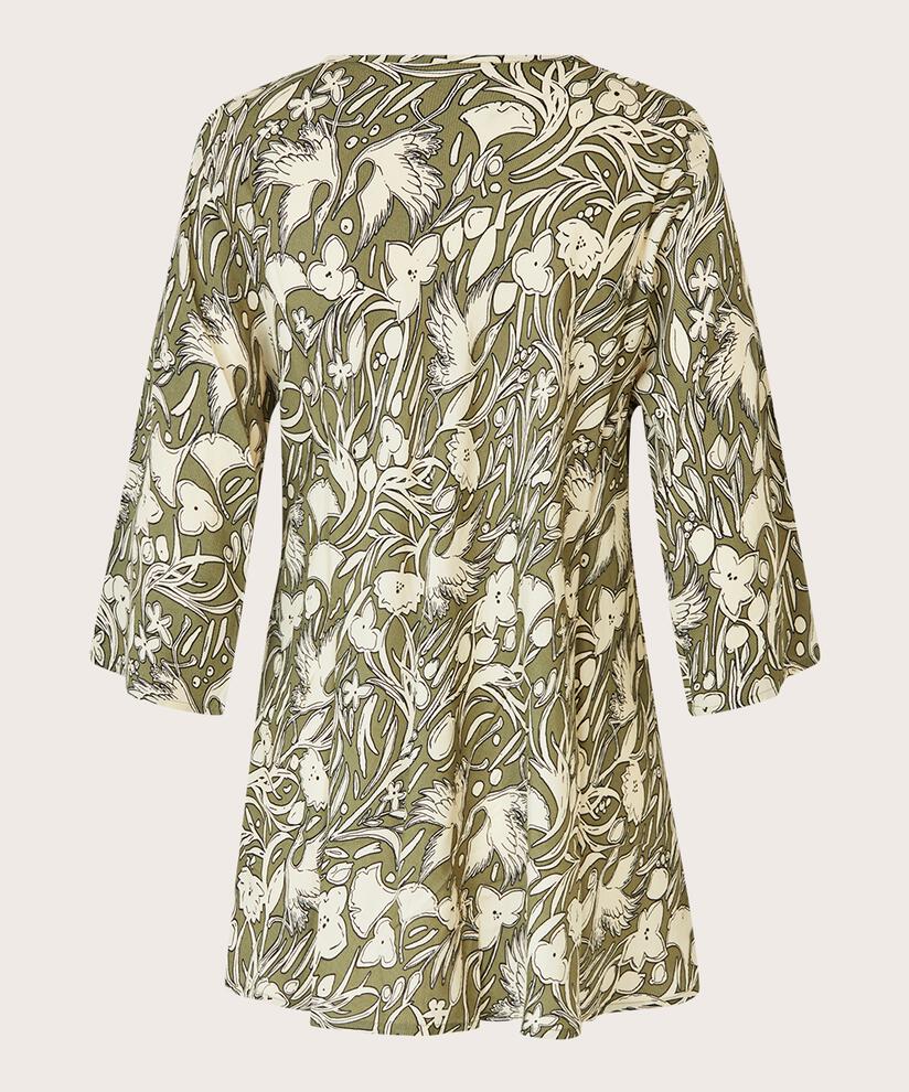 Top En Viscose À Motif À Manches Trois-quarts, D. Lichen Green