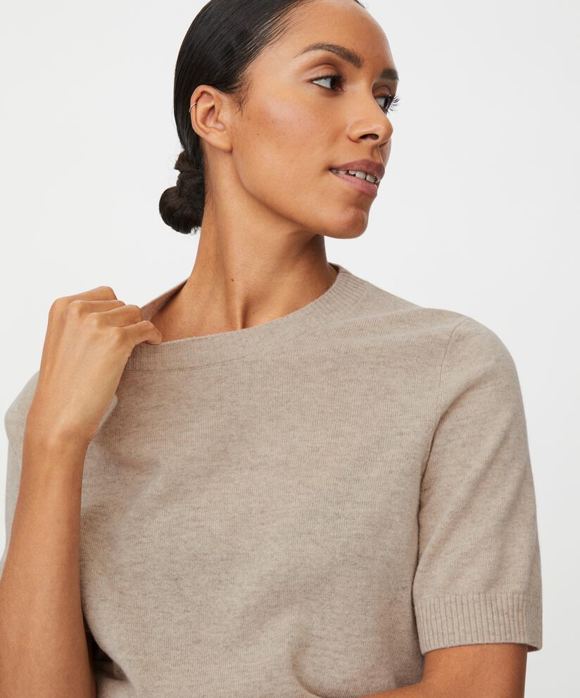 pull à manches courtes en laine mélangée, Beige melange