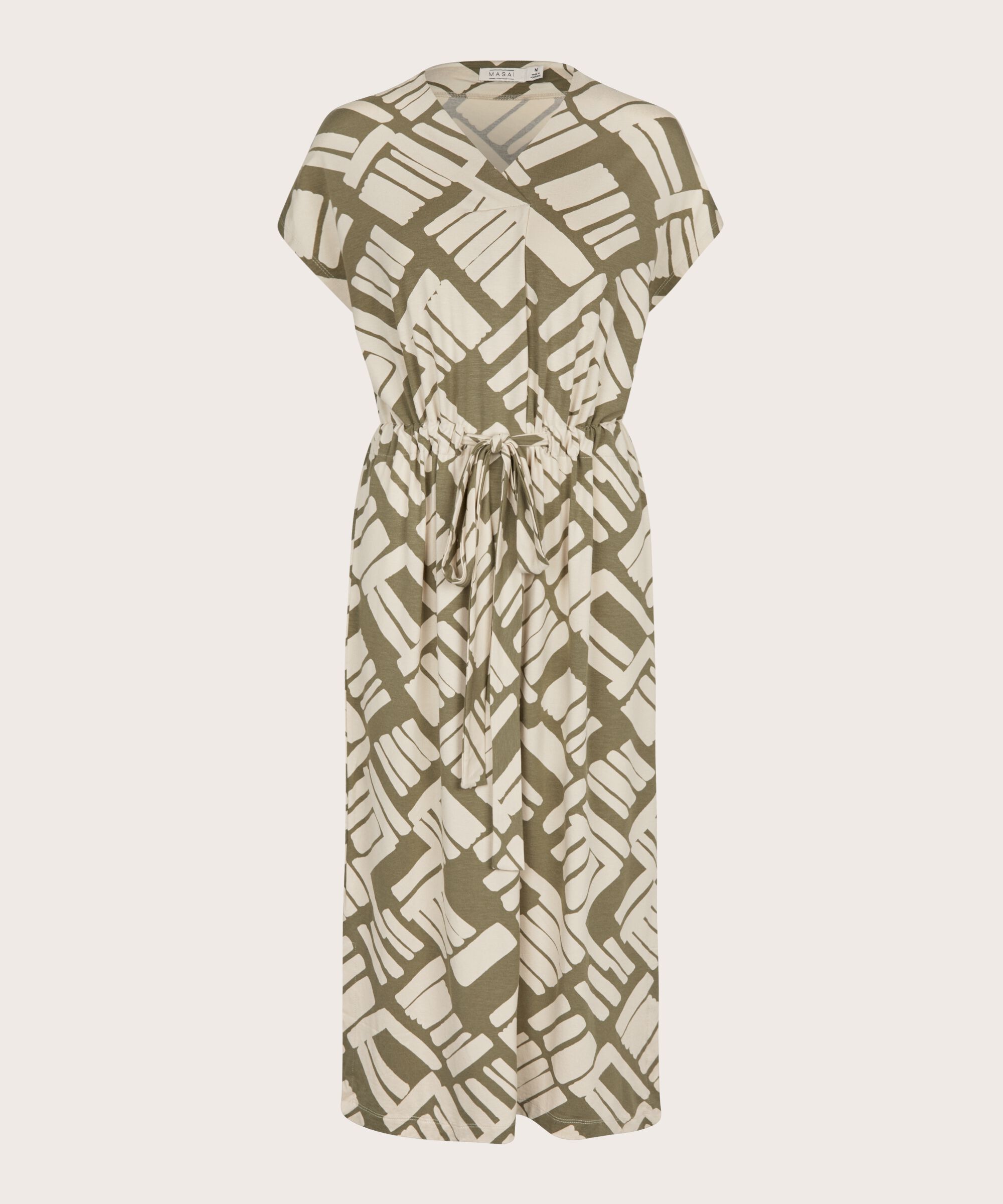 robe en jersey imprimé avec lien à la taille, Dusky Green