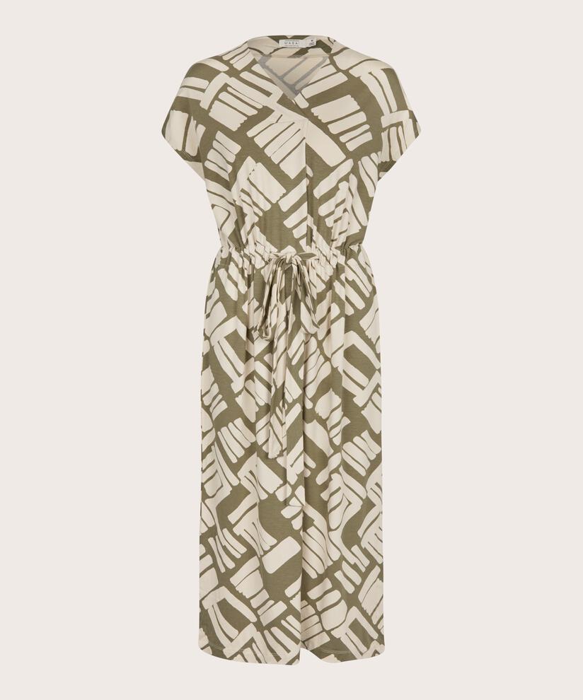 robe en jersey imprimé avec lien à la taille, Dusky Green
