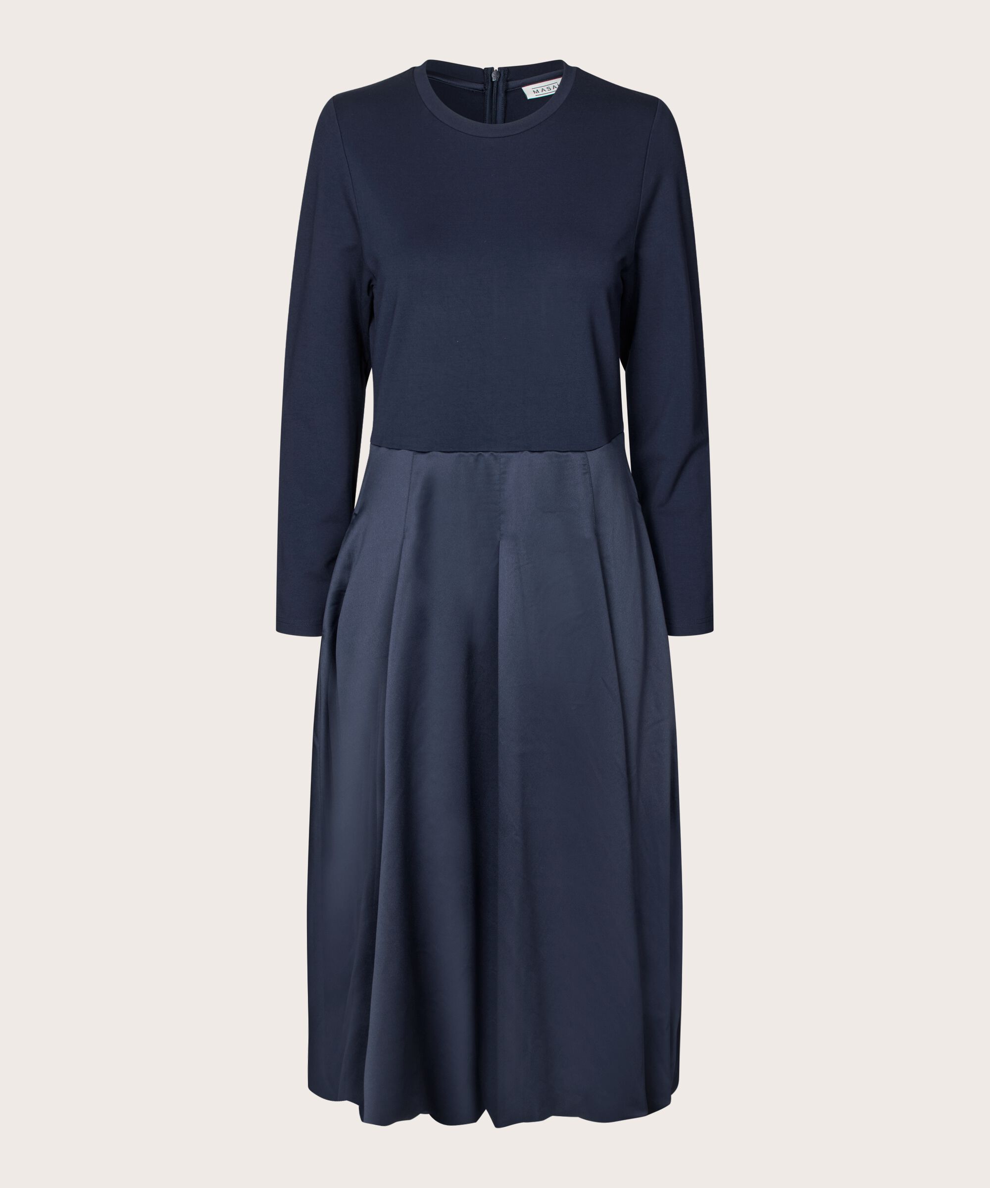 robe en jersey avec jupe ballon en viscose brillante, Navy Blazer