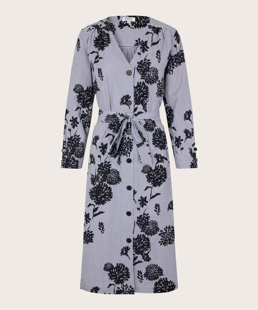 robe en coton avec col en V et ceinture amovible, Maritime Blue
